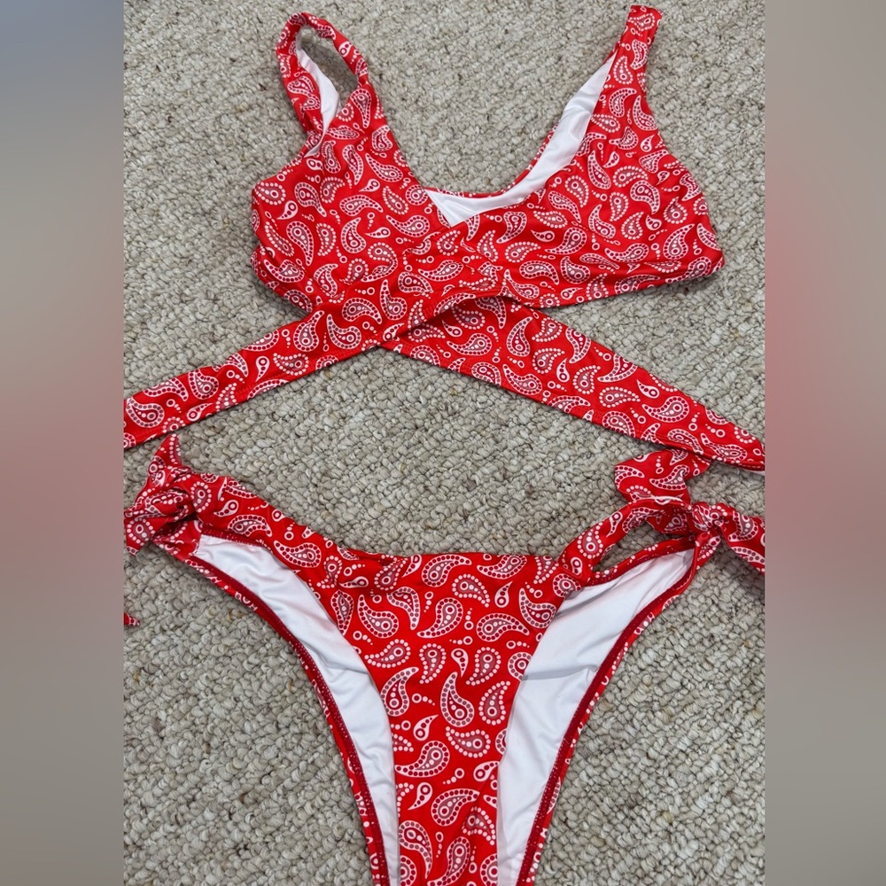 Red Paisley Bikini Set